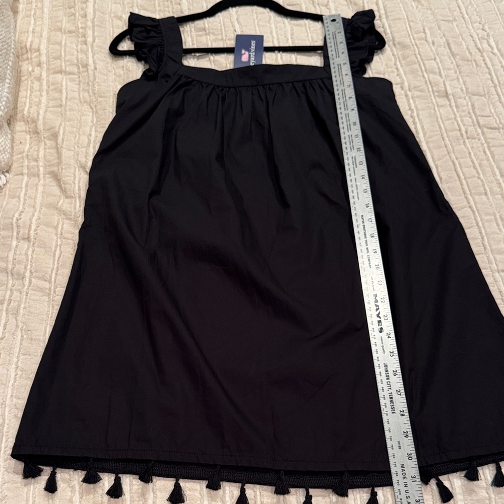 Vineyard Vines Black Cotton Dress XS NWT Ruffle Strap Tassel Hem - Picture 11 of 11